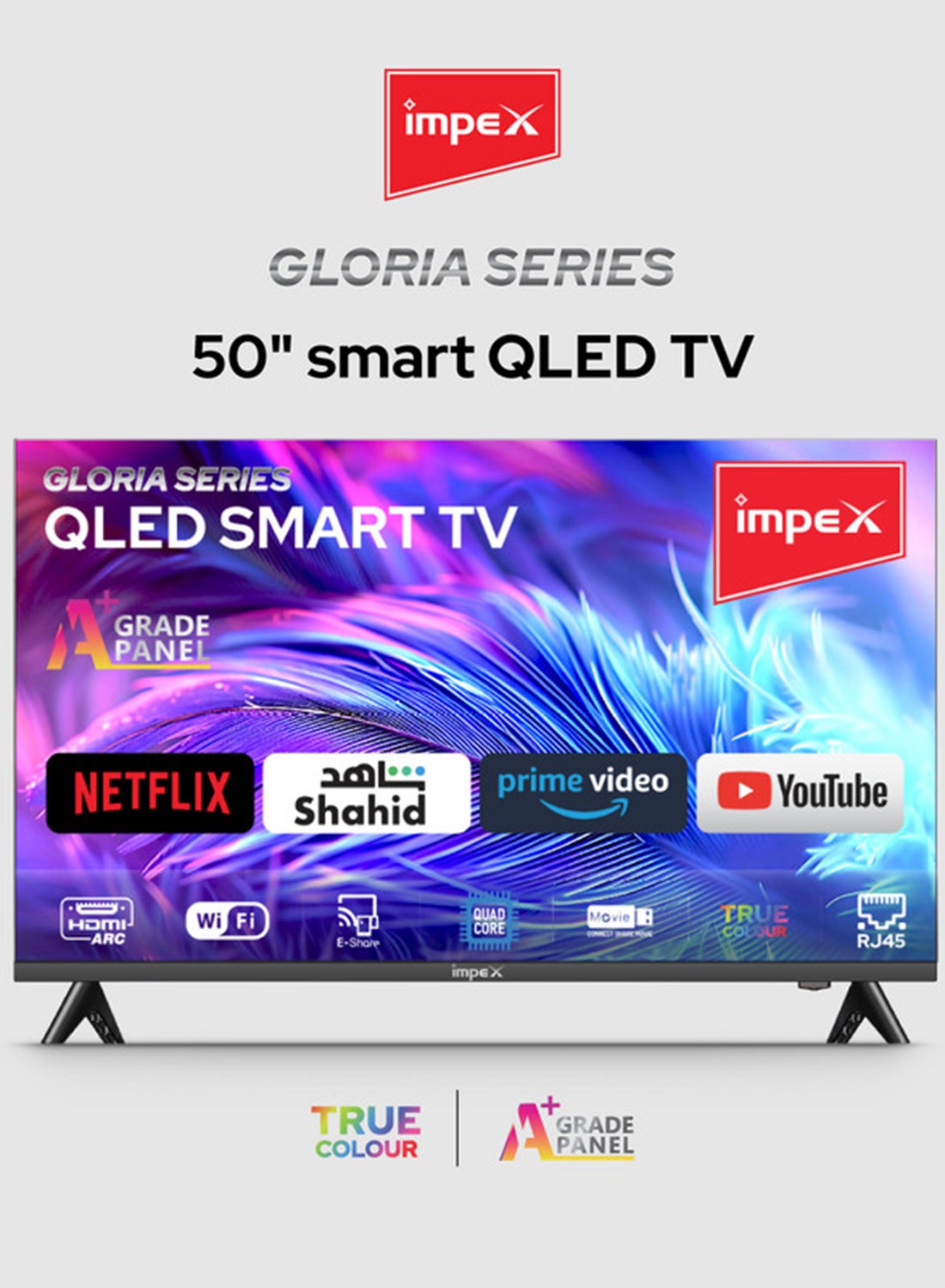 50 Inch Full HD QLED Smart TV – 8GB/1GB, Quad-Core, Frameless, TV Casting, 2 HDMI, 2 USB, RJ45, 176° Viewing Angle, Smart Energy Saving, A+ Zero Bright Dot, Television With 2Y Warranty - Gloria50Q Black Gloria50Q Black