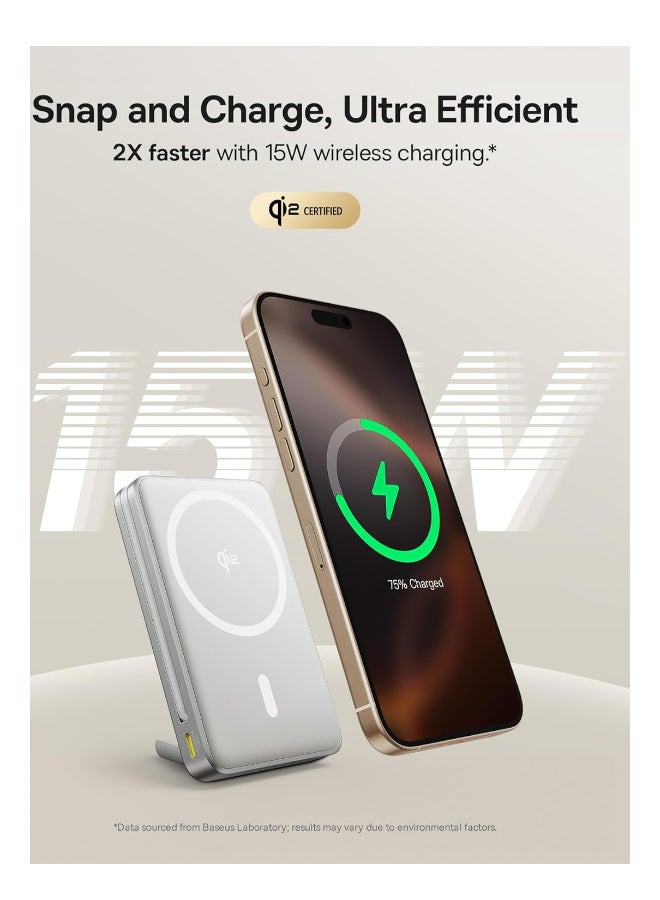 بيسوس 10000 mAh 3-in-1 MagSafe Wireless Power Bank with LED Display, Qi2 Certified 15W Magnetic Power Bank, Built-in Two-way 45W USB-C Cable, Portable Fast Charging Battery Pack, 30W USB-C Output, Compatible with iPhone 16/15/14/13/12, Samsung Galaxy S25/S24/S23/S22, Google Pixel 8/7, OnePlus 12, MacBook Air/Pro And More - Lunar Grey - Image 3