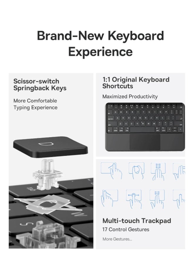 Baseus Wireless Bluetooth Keyboard Case with Touchpad for iPad Pro 11-inch (2024/2018–2022) And iPad Air 10.9-inch (Air4/Air5/Air6), Detachable Keyboard Cover, Smart Folio Stand, Type-C Charging, Trackpad Support, Slim Protective PU Leather Case, BLE 5.3, Long Battery Life - Cluster Black - Image 5