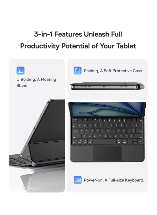 Baseus Wireless Bluetooth Keyboard Case with Touchpad for iPad Pro 11-inch (2024/2018–2022) And iPad Air 10.9-inch (Air4/Air5/Air6), Detachable Keyboard Cover, Smart Folio Stand, Type-C Charging, Trackpad Support, Slim Protective PU Leather Case, BLE 5.3, Long Battery Life - Cluster Black - Image 2