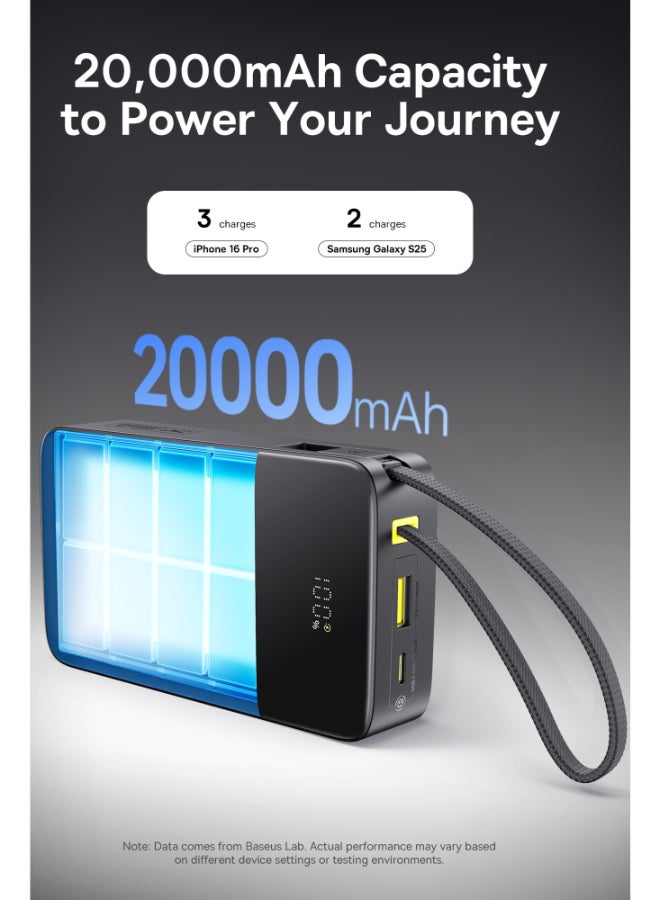 بيسوس 20000 mAh USB-C Power Bank with 22.5W PD and QC 3.0 Fast Charging Built-in Braided USB-C Cable LED Display High-Speed Portable Charger for iPhone 16 15 14 iPad Samsung Galaxy S25 S24 S23 Google Pixel OnePlus Android Devices Compact Travel Friendly Airline Approved Battery Pack - Cosmic Black - Image 2
