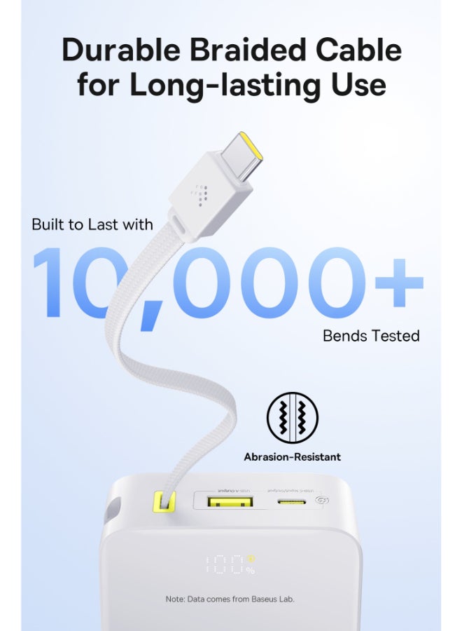 بيسوس 20000 mAh USB-C Power Bank with 22.5W PD and QC 3.0 Fast Charging Built-in Braided USB-C Cable LED Display High-Speed Portable Charger for iPhone 16 15 14 iPad Samsung Galaxy S25 S24 S23 Google Pixel OnePlus Android Devices Compact Travel Friendly Airline Approved Battery Pack - Moon White - Image 5