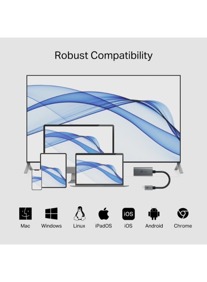 تي بي لينك UA520C USB Type-C to HDMI Adapter, 4K 60Hz Ultra HD, Plug & Play, Portable, Flexible 100mm Braided Cable grey - Image 5