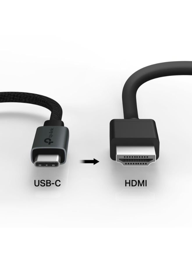 تي بي لينك UA520C USB Type-C to HDMI Adapter, 4K 60Hz Ultra HD, Plug & Play, Portable, Flexible 100mm Braided Cable grey - Image 2