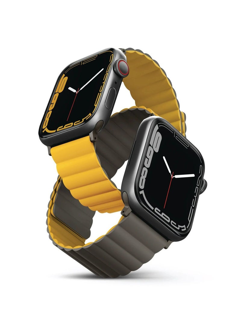 Uniq Revix Reversible Silicone Case Compatible with Apple Watch 42/44/45/49MM Mustard/Khaki - Image 1