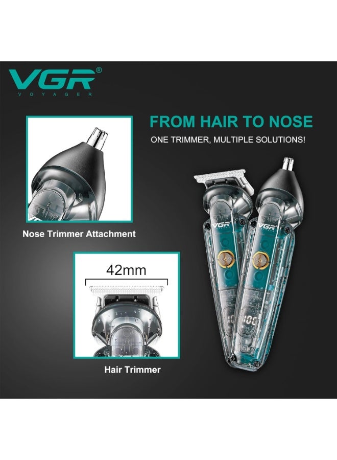 VGR Electric Beard Trimmer Men with Nose Hair Trimmer Attachment - USB-C - IPX6 Waterproof Washable - Cordless Clippers Rechargeable - 180 Min Battery - Male Grooming Kit Shaver - Bald Head - Image 3