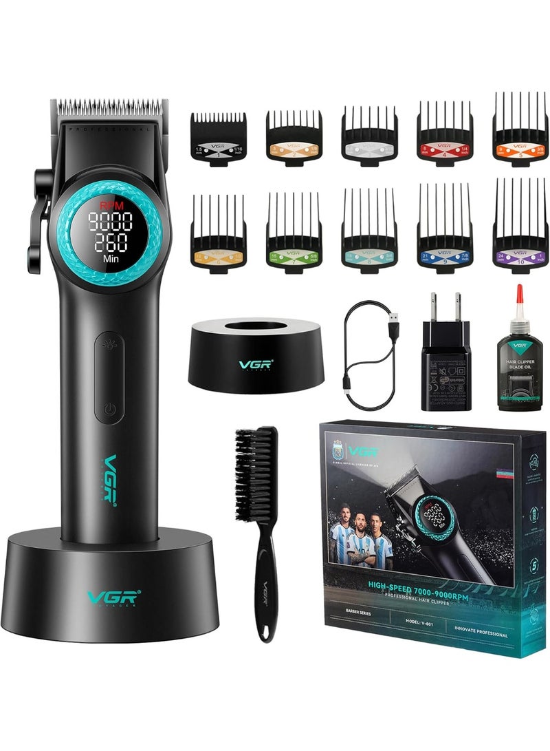 في جي آر VGR 001 Professional Hair Clippers for Men, Cordless Barber Clippers for Hair Cutting, Carbon Steel Blade Hair Trimmers for Barbers, 9000RPM, LED Display, Black  - Image 5