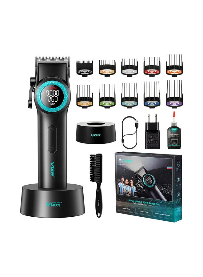 في جي آر مقصات شعر احترافية للرجال VGR 001، مقصات حلاقة لاسلكية لقص الشعر، مقصات شعر بشفرة فولاذية كربونية للحلاقين، 9000 دورة في الدقيقة، شاشة LED، أسود - Image 1
