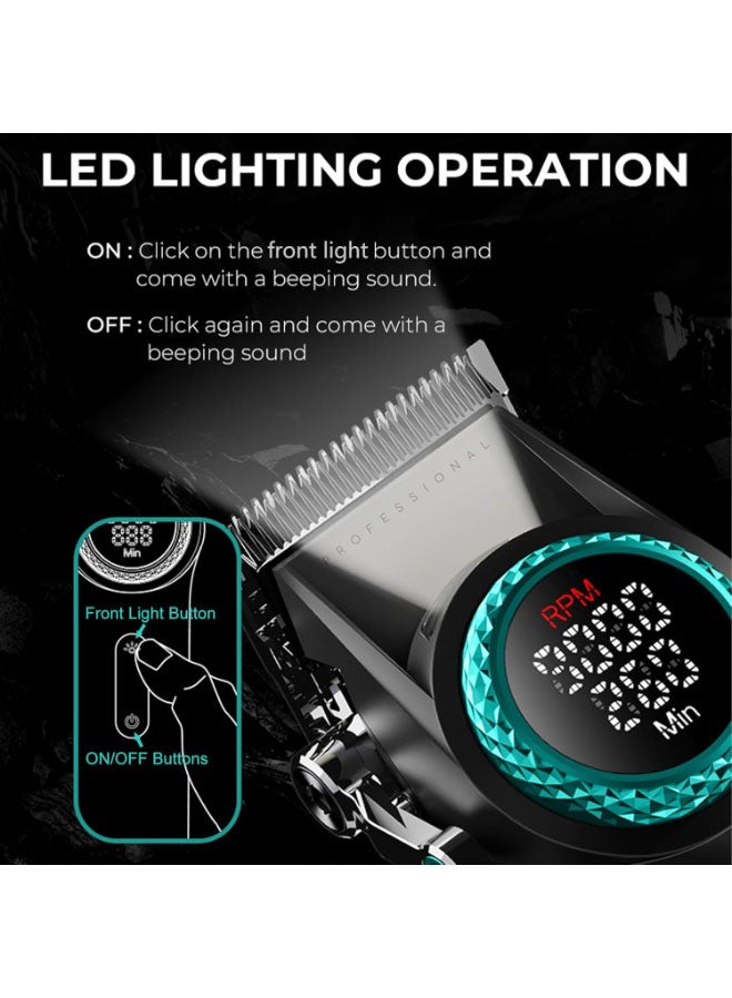 في جي آر مقصات شعر احترافية للرجال VGR 001، مقصات حلاقة لاسلكية لقص الشعر، مقصات شعر بشفرة فولاذية كربونية للحلاقين، 9000 دورة في الدقيقة، شاشة LED، أسود - Image 5