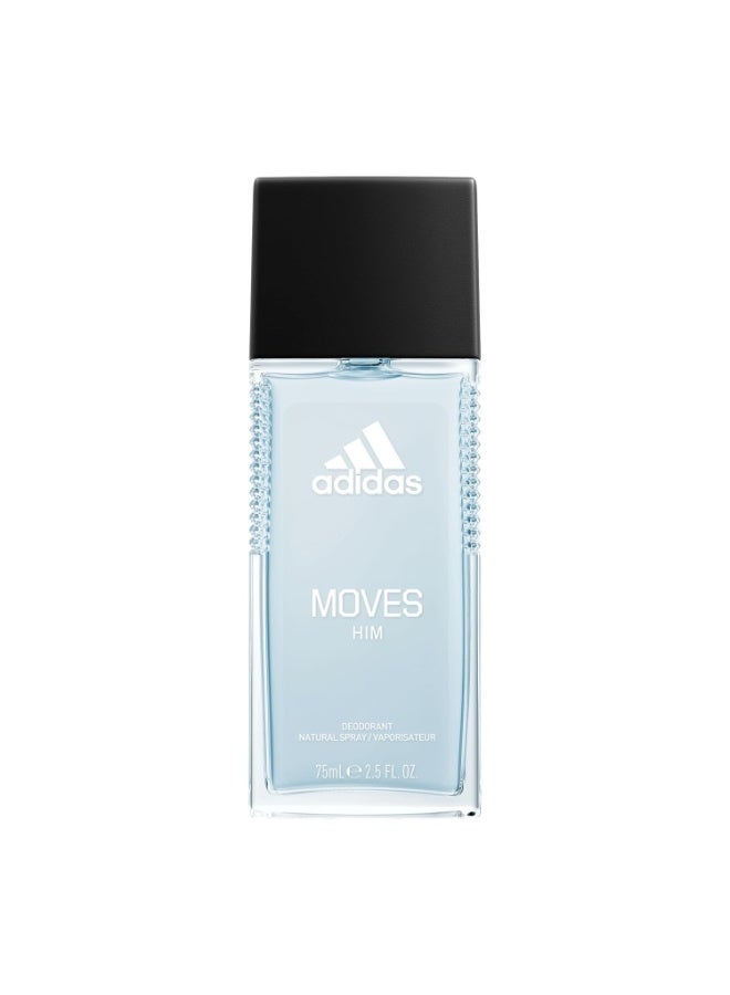 Adidas Moves Him Body Fragrance 2.5 fl oz (Pack of 1) , Notes of Green Apple, Cedarwood, Musk, Men's Fragrance, Long Lasting, Sporty Fragrance, Travel Size 2.5 fl oz (Pack of 1)Fluid Ounce