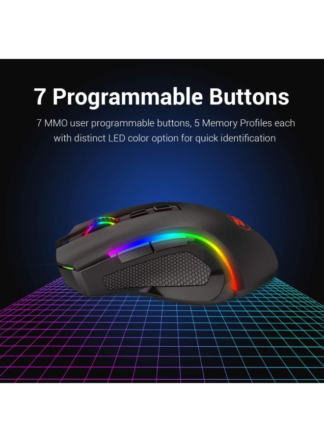 Redragon M602U-KS Griffin RGB Gaming Mouse, RGB Spectrum Backlit Ergonomic Mouse - 5000 DPI for Windows PC Gamers (Black, Wireless) - Image 4
