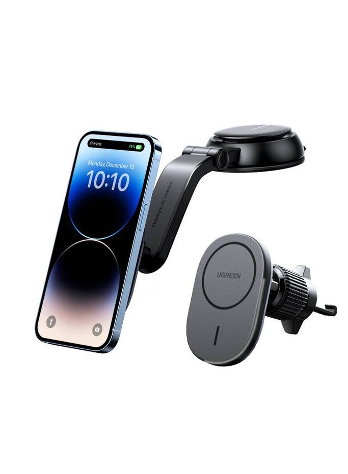 Ugreen Charger inductive 2-in-1 MagSafe Ugreen CD345 for car for cockpit/windshield/vent grille black  - Image 1