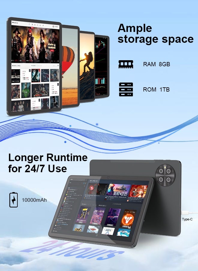 سي آيديا C idea 10.1 Inches Tablet, 5G Latest Android Tablet  RAM 8GB ROM 1TB with Dual SIM,10000mAh Battery With Bluetooth Keyboard, Mouse and Pen CM8800plus-grey - Image 3