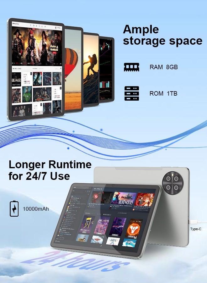 سي آيديا C idea 10.1 Inches Tablet, 5G Latest Android Tablet  RAM 8GB ROM 1TB with Dual SIM,10000mAh Battery With Bluetooth Keyboard, Mouse and Pen CM8800plus-silver - Image 3