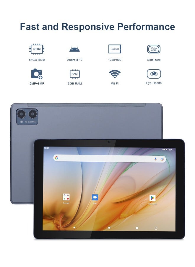 C idea 10-Inch Tablet, Android 12 Tablets PC With Play Store, Real 64GB ROM 3GB RAM 512GB Expand, HD IPS Display, Dual Camera, 6000mAh Battery, GMS Certified - Grey - Image 2