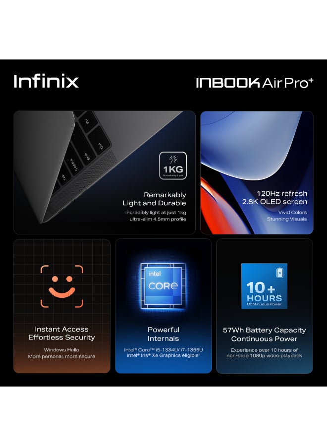 Infinix InBook AirPro+ Laptop With 14-Inch 2.8K(2880x1800) Display 120Hz, Core i5-1334U Processor/8GB RAM DDR4/512GB SSD/Intel Iris XE  Graphics/Windows 11 Home/ English/Arabic Silver - Image 5