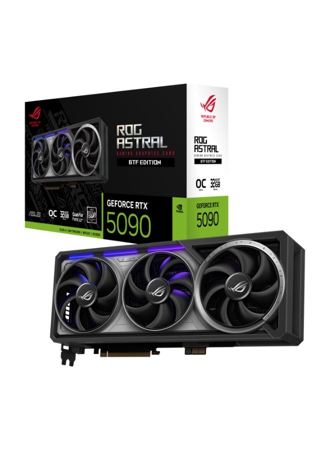 ASUS ROG Astral GeForce RTX 5090 32GB GDDR7 BTF OC Edition Graphics Card, PCIe 5.0, 2610MHz Boost, 21760 CUDA Cores, Quad-Fan Cooling, Vapor Chamber, GC-HPWR, 3.8-Slot, HDMI 2.1 ×2, DP 2.1 ×3, RGB, Dual BIOS, AI & 4K Gaming Ready | 90YV0NF0-M0NA00 black - Image 1