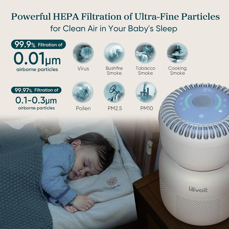 LEVOIT Sprout Air Purifier for Baby with White Noise Sound Machine and Blue-Light-Free Night Light, HEPA Filter with 5 Air Quality Monitor - Image 4