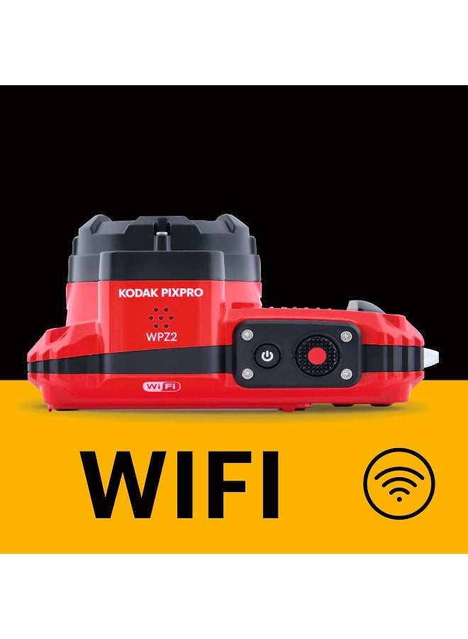 Kodak Pixpro WPZ2 Pack + 2 Batteries + 1 SD Card – Compact 16 m Pixels, Waterproof to 15 m, Shockproof, 720p Video, 2.7 LCD Screen – Li-ion Battery – Red - Image 3