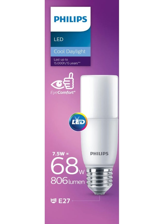 Philips LED Light Frosted Stick T38, Non-Dimmable, E27 Base, 7.5W-68W Equivalent, 6500K Cool Daylight - Image 2