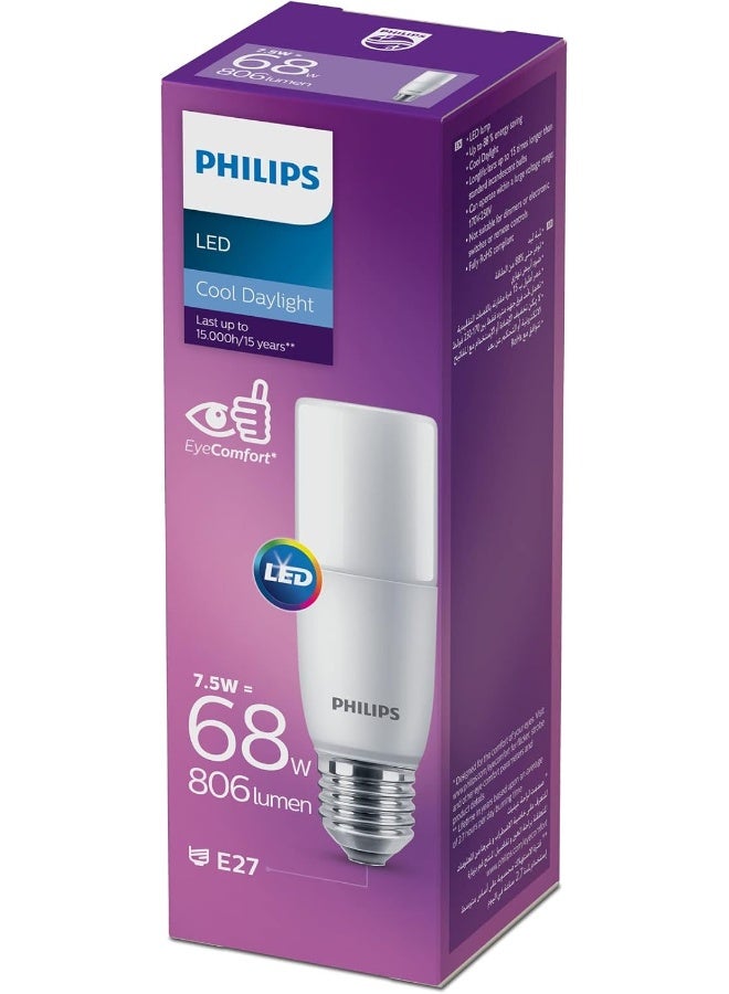 Philips LED Light Frosted Stick T38, Non-Dimmable, E27 Base, 7.5W-68W Equivalent, 6500K Cool Daylight - Image 3