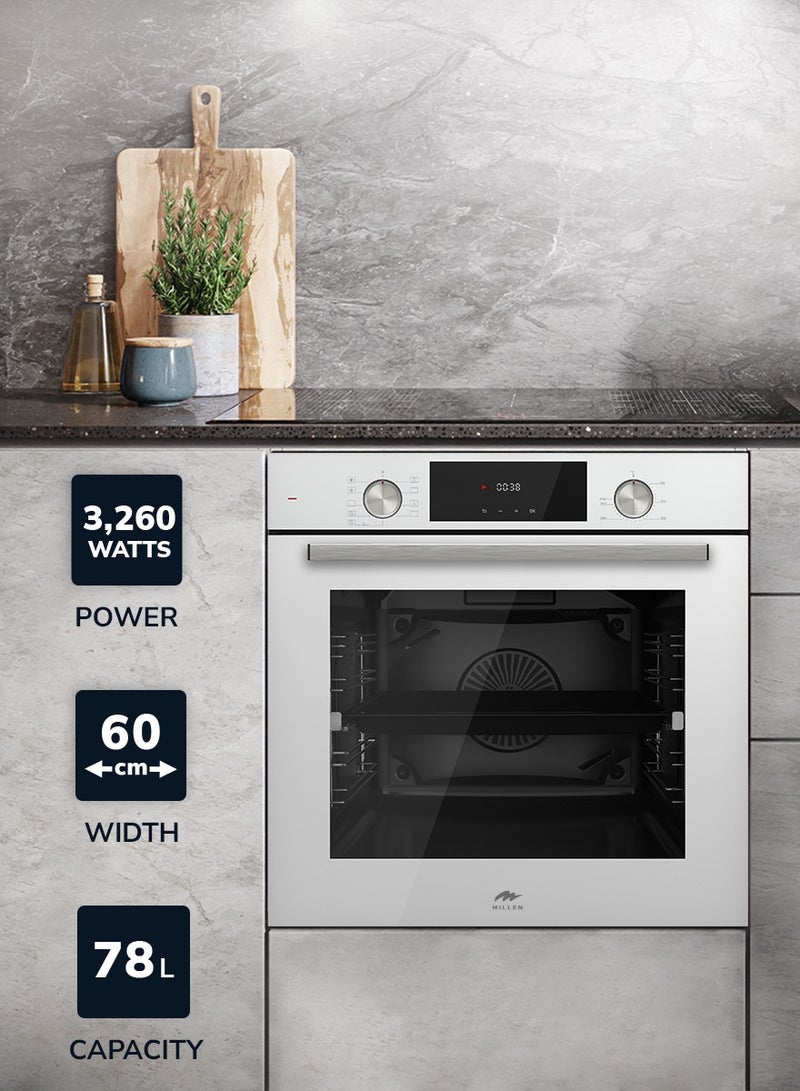 ميلين MILLEN Built In Electric Oven 9 Cooking Modes, 78L - 3 Years Warranty, SCHOTT Inner Glass, MEO 6003 WH 78 L 3260 W MEO 6003 WH White  - Image 2