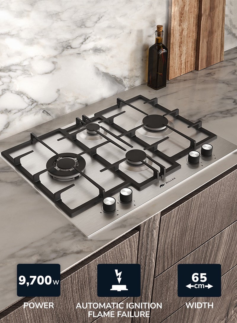 MILLEN Built-in 4 Burners Gas Hob , 9700 Watts, Mechanical and Electric Ignition Control, 3 Year Warranty MGH 6501 IX Stainless steel - Image 2