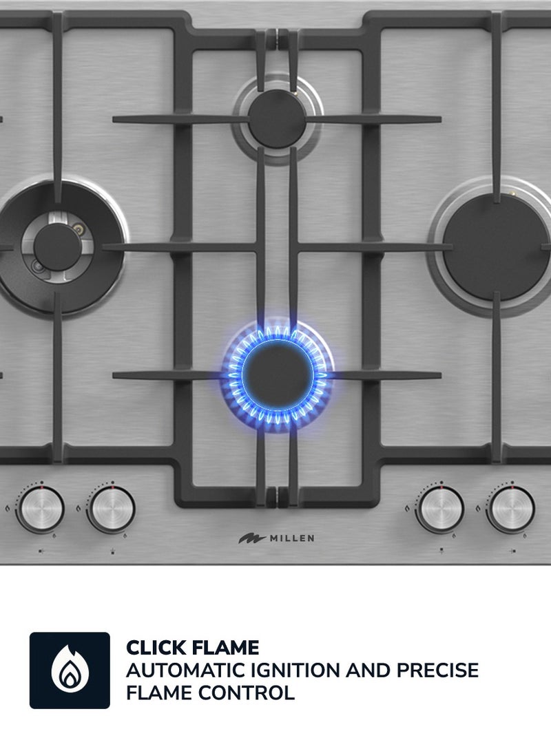 MILLEN Built-in 4 Burners Gas Hob , 9700 Watts, Mechanical and Electric Ignition Control, 3 Year Warranty MGH 6501 IX Stainless steel - Image 5