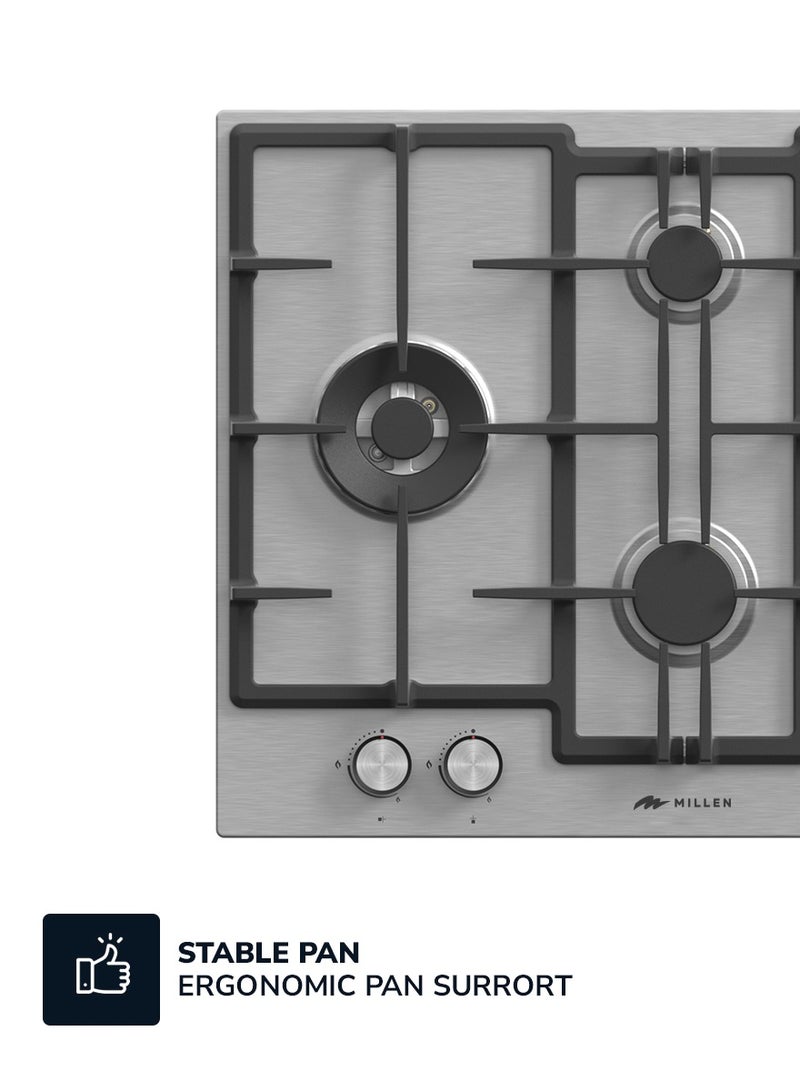 MILLEN Built-in 4 Burners Gas Hob , 9700 Watts, Mechanical and Electric Ignition Control, 3 Year Warranty MGH 6501 IX Stainless steel - Image 3
