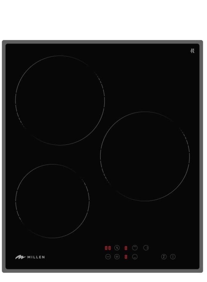 MILLEN Built in Electric hob, 45 cm Black Glass, 3 Heating Zones, 4800W, Touch Control, 3 Year Warranty MEH 451 BL - Image 1