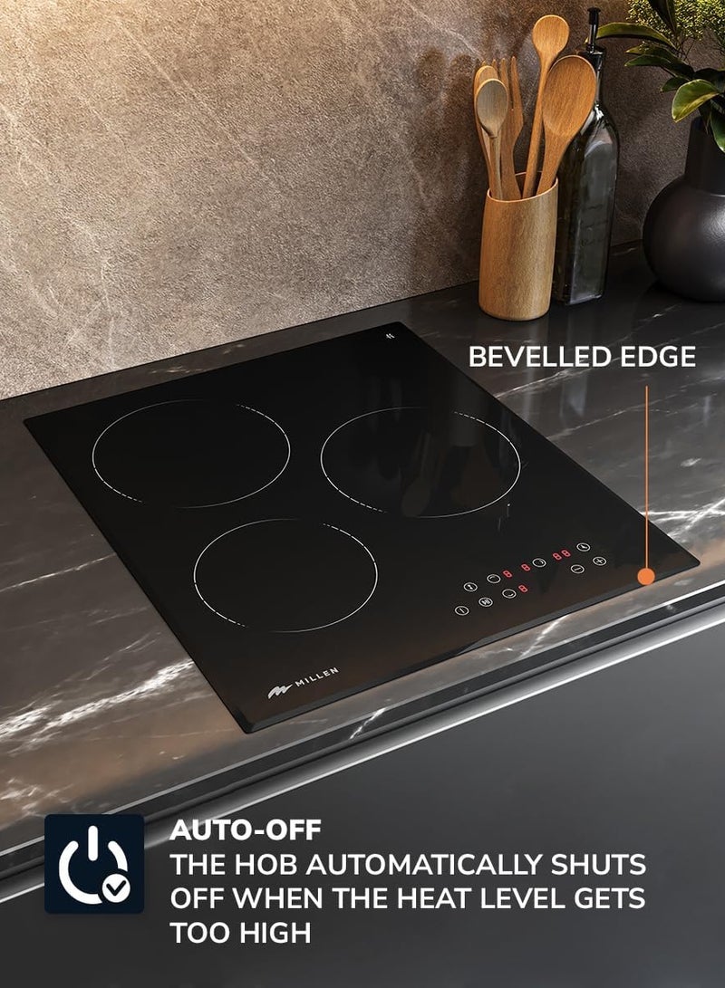 MILLEN Built in Electric hob, 45 cm Black Glass, 3 Heating Zones, 4800W, Touch Control, 3 Year Warranty MEH 451 BL - Image 3
