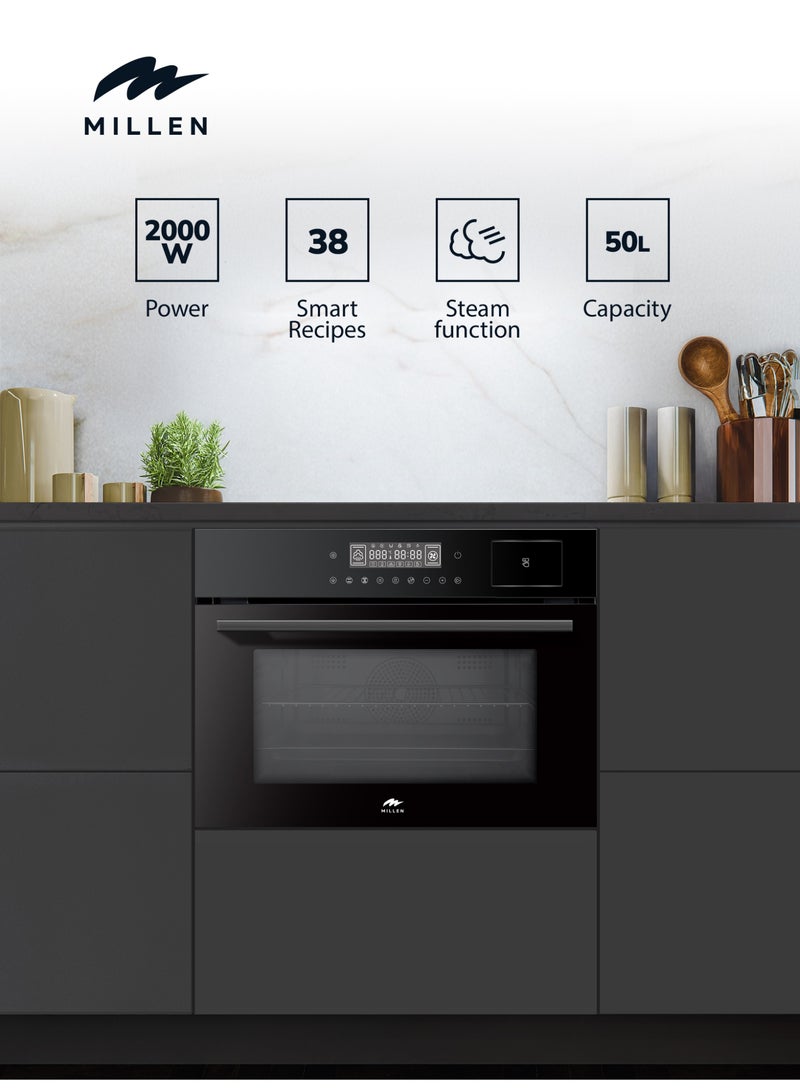 ميلين MILLEN 60cm Built In Electric Combi Steam Oven, 38 Smart Recipes, 50L - 3Y Warranty, MEOS 451 BL MEOS 451 BL Black  - Image 1
