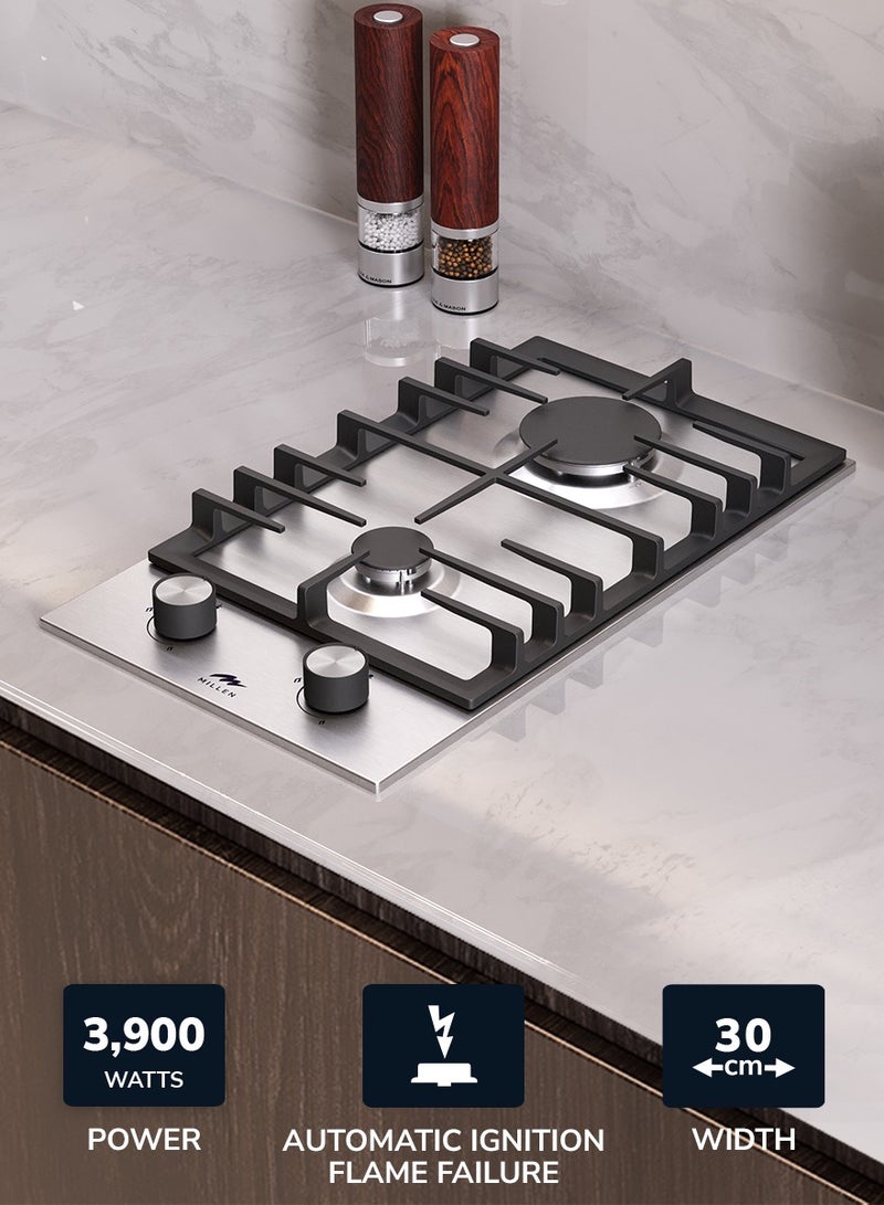 MILLEN MILLEN MGH 3001 IX Premium Built-in 30 cm Two Burners Gas Hob - Stainless-Steel Finish, 3900 Watts, Mechanical and Electric Ignition Control, 3 Year Warranty MGH 3001 IX Stainless steel  - Image 2