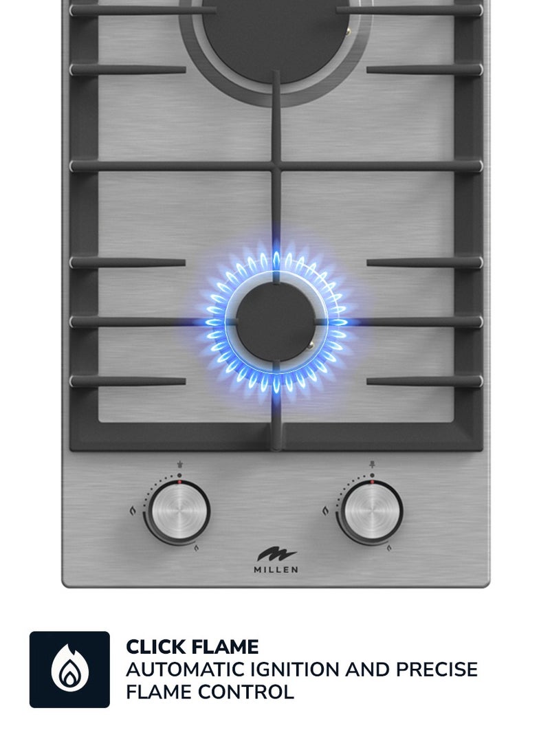 MILLEN MILLEN MGH 3001 IX Premium Built-in 30 cm Two Burners Gas Hob - Stainless-Steel Finish, 3900 Watts, Mechanical and Electric Ignition Control, 3 Year Warranty MGH 3001 IX Stainless steel  - Image 4