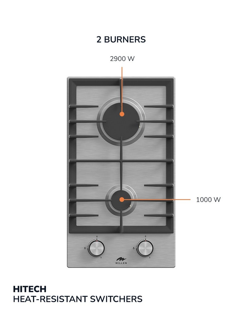 MILLEN MILLEN MGH 3001 IX Premium Built-in 30 cm Two Burners Gas Hob - Stainless-Steel Finish, 3900 Watts, Mechanical and Electric Ignition Control, 3 Year Warranty MGH 3001 IX Stainless steel  - Image 5