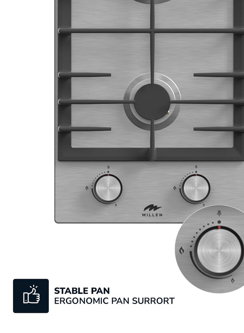 MILLEN MILLEN MGH 3001 IX Premium Built-in 30 cm Two Burners Gas Hob - Stainless-Steel Finish, 3900 Watts, Mechanical and Electric Ignition Control, 3 Year Warranty MGH 3001 IX Stainless steel  - Image 3