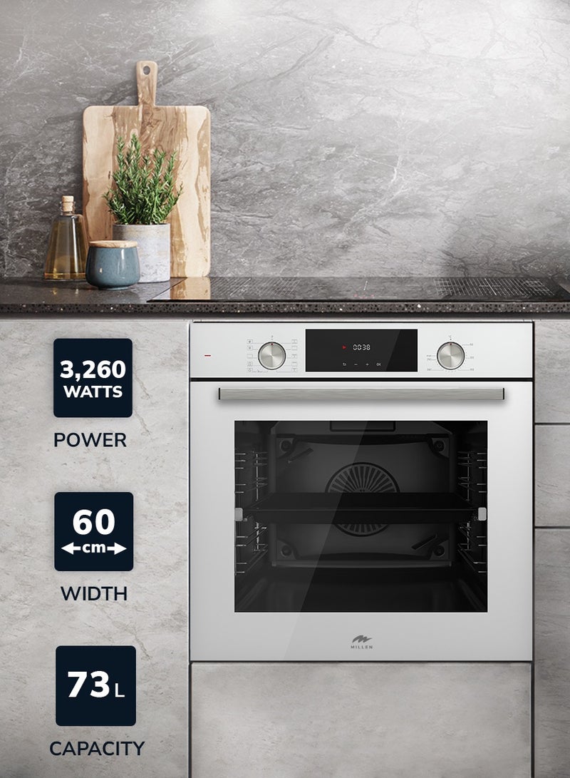 MILLEN MILLEN MEO 6004 WH Premium 73L Electric Oven - Energy Class A, 10 Cooking Modes, 60 cm, SCHOTT Double Glass Door, Glass finish, Mechanical and Touch Control with Timer, 3 Year Warranty 73 L 3260 W MEO 6004 WH White - Image 2
