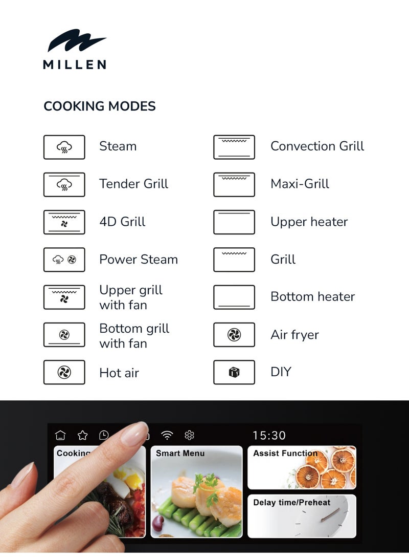 ميلين فرن بخاري كهربائي مدمج 60 سم مع شاشة TFT، 56 وصفة ذكية، 66 لتر - ضمان 3 سنوات - Image 5