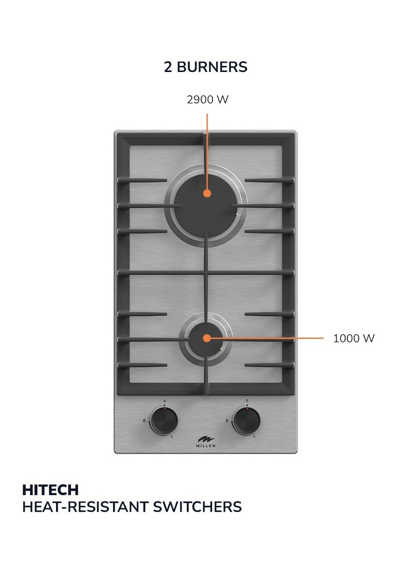 MILLEN MILLEN 30 cm Built In Gas Hob with SABAF Burners - 3 Years Warranty, MGH 3002 IX MGH 3002 IX Stainless steel  - Image 5