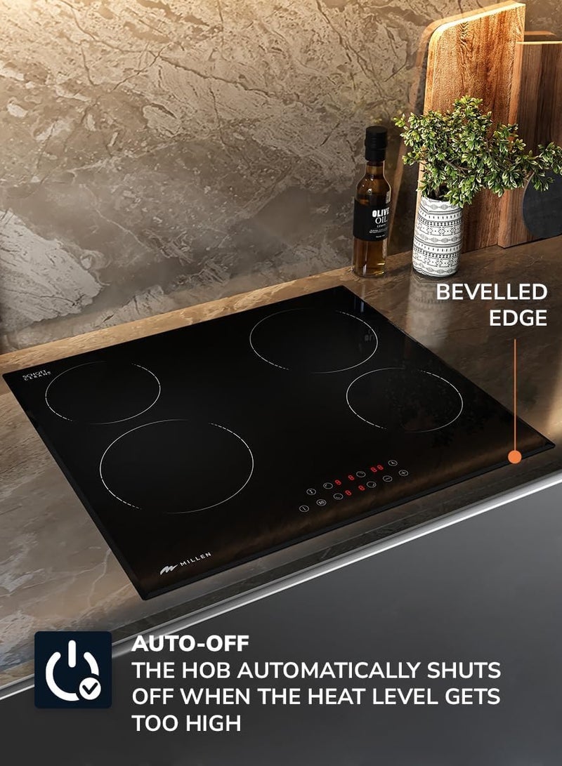 MILLEN MILLEN Built in Electric hob, 60 cm Black Glass, 4 Heating Zones, 6000W, Touch Control, MEH 601 BL, 3 Year Warranty MEH 601 BL black  - Image 3