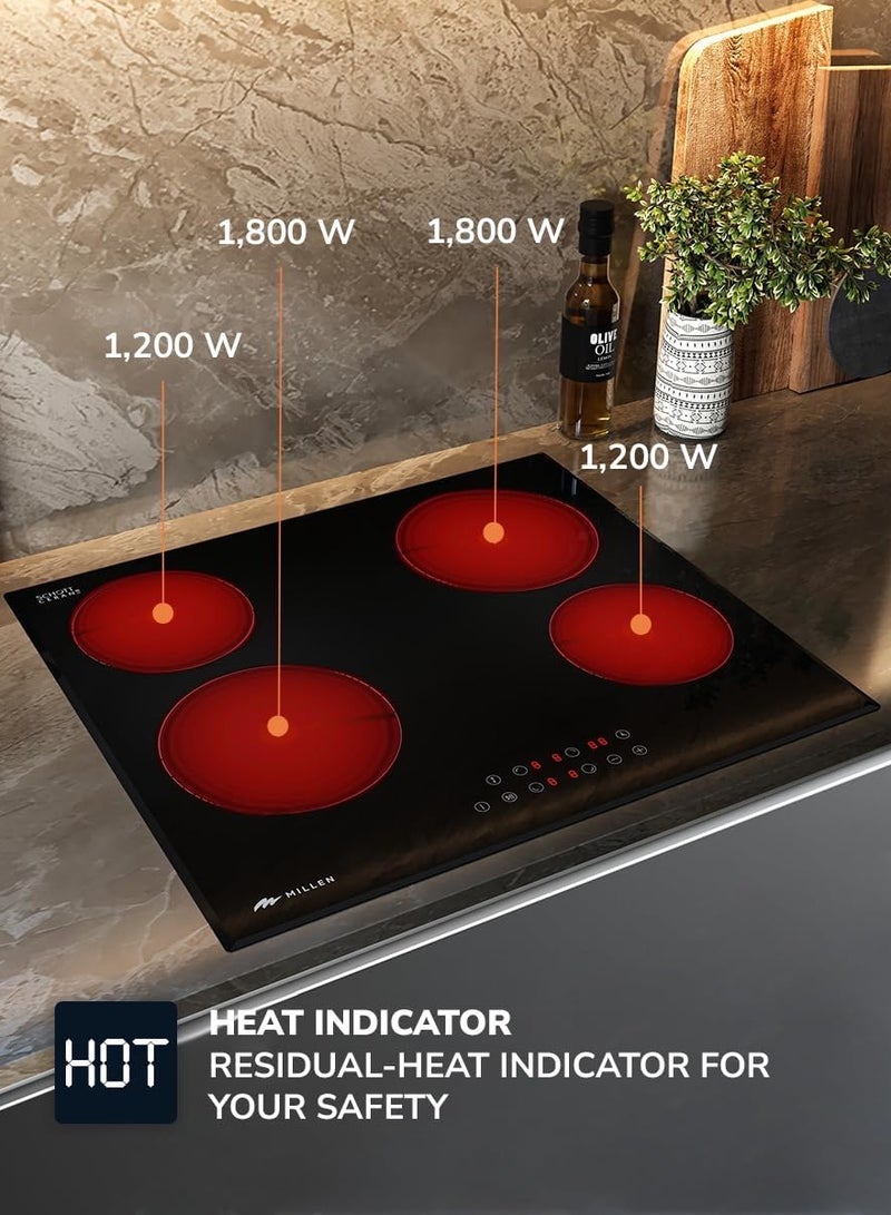 MILLEN MILLEN Built in Electric hob, 60 cm Black Glass, 4 Heating Zones, 6000W, Touch Control, MEH 601 BL, 3 Year Warranty MEH 601 BL black  - Image 4