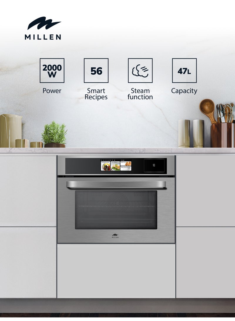 MILLEN MILLEN 60cm Built In Electric Combi Steam Oven with TFT Display, 56 Smart Recipes, 47L - 3Y Warranty, MEOS 455 IX MEOS 455 IX Stainless Steel  - Image 1