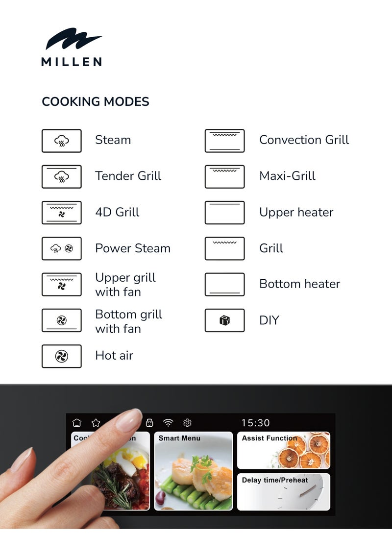 ميلين فرن بخاري كهربائي مدمج 60 سم مع شاشة TFT، 56 وصفة ذكية، 47 لتر - ضمان 3 سنوات - Image 5