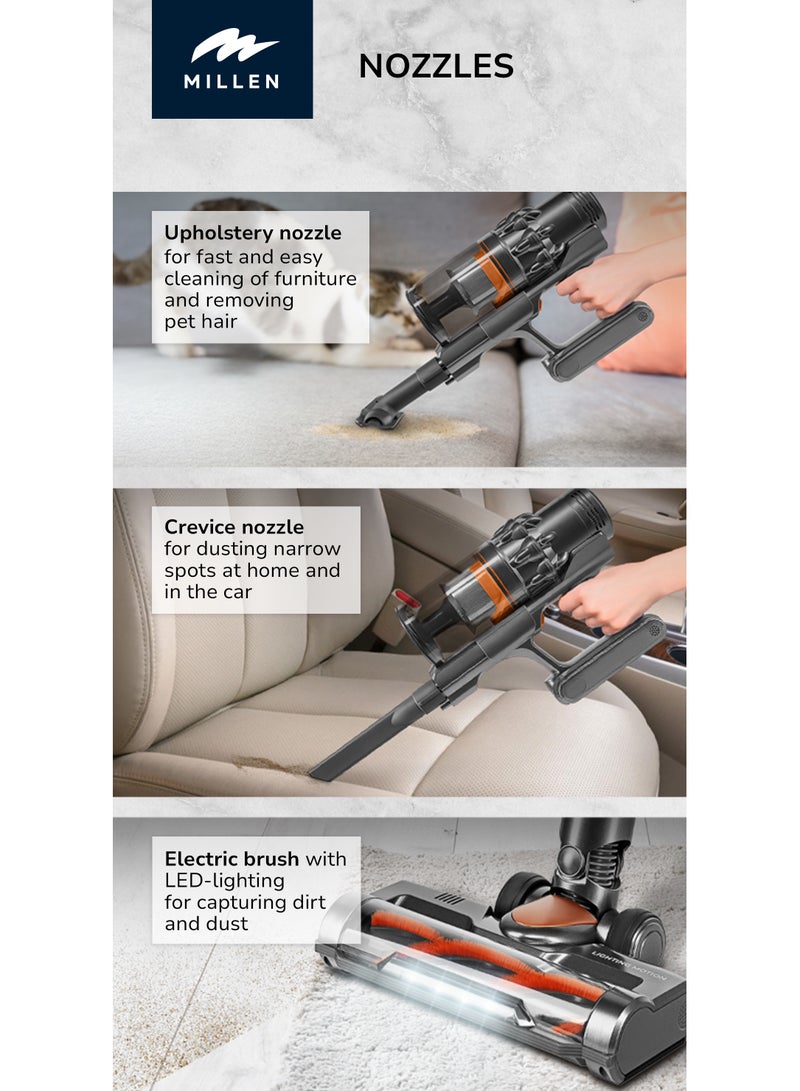 MILLEN Cordless Stick Vacuum Cleaner – Powerful, Lightweight & Versatile – MVCS7073 450 W MVCS7073 Grey - Image 4