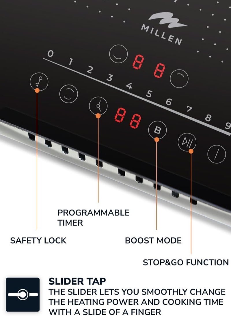 MILLEN Built in Induction hob, 30 cm Black Glass, 2 Heating Zones, 3500W, Touch Control, 3 Year Warranty 3500 W MIH 302 BL black - Image 2