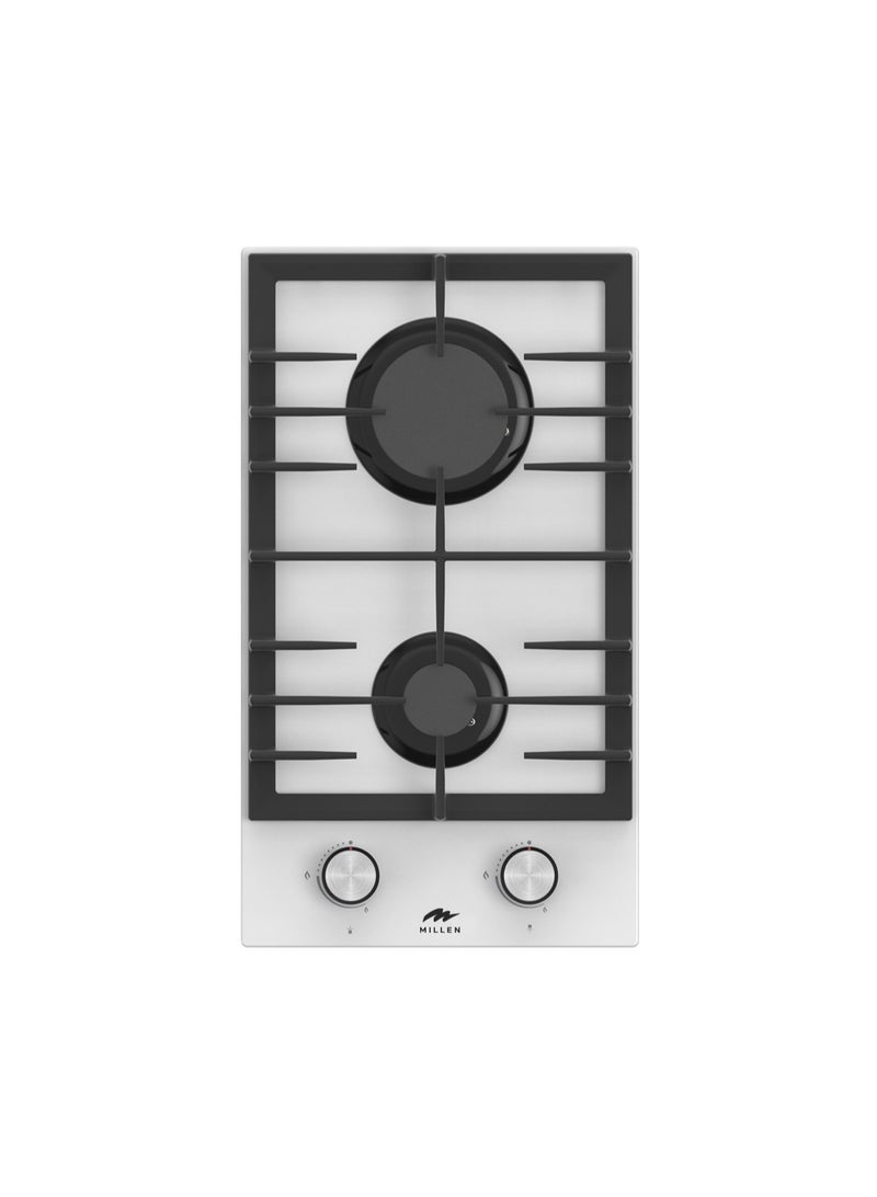 MILLEN 30 cm Built-in 2 Burners Gas Hob - Glass Finish, 3900 Watts, Mechanical and Electronic Ignition Control, 3 Year Warranty MGHG 3001 WH - Image 1