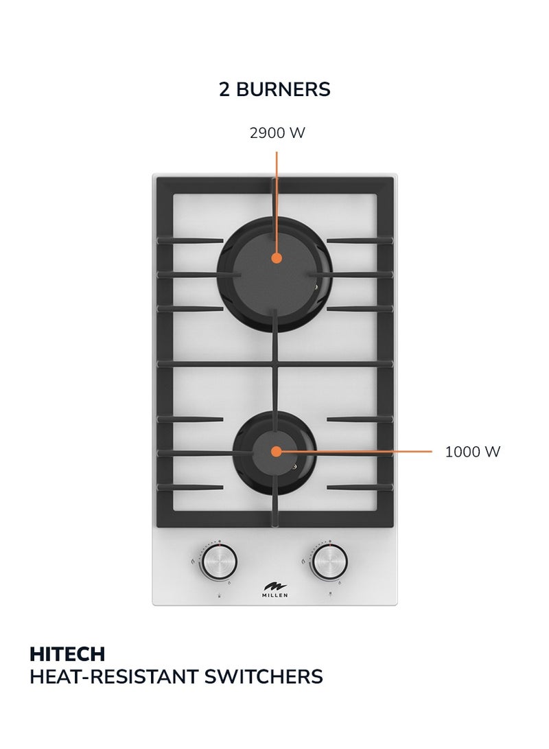 MILLEN 30 cm Built-in 2 Burners Gas Hob - Glass Finish, 3900 Watts, Mechanical and Electronic Ignition Control, 3 Year Warranty MGHG 3001 WH - Image 5