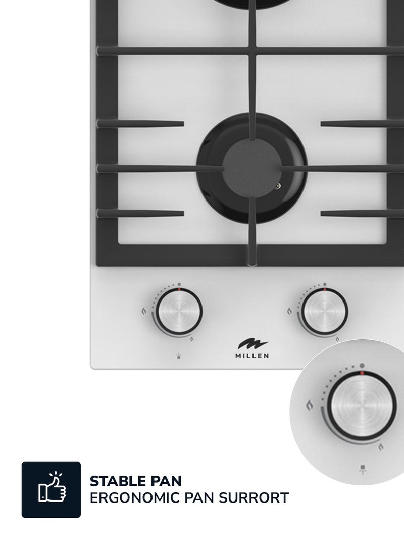 MILLEN 30 cm Built-in 2 Burners Gas Hob - Glass Finish, 3900 Watts, Mechanical and Electronic Ignition Control, 3 Year Warranty MGHG 3001 WH - Image 3