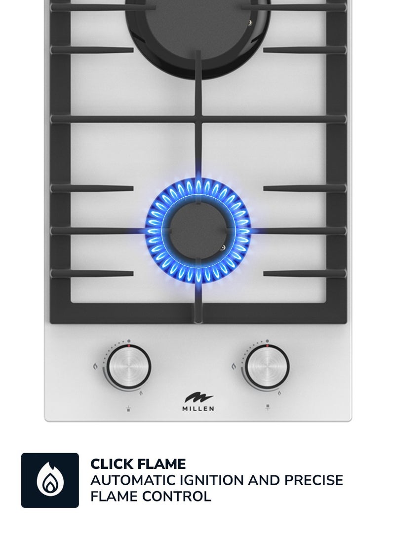 MILLEN 30 cm Built-in 2 Burners Gas Hob - Glass Finish, 3900 Watts, Mechanical and Electronic Ignition Control, 3 Year Warranty MGHG 3001 WH - Image 4