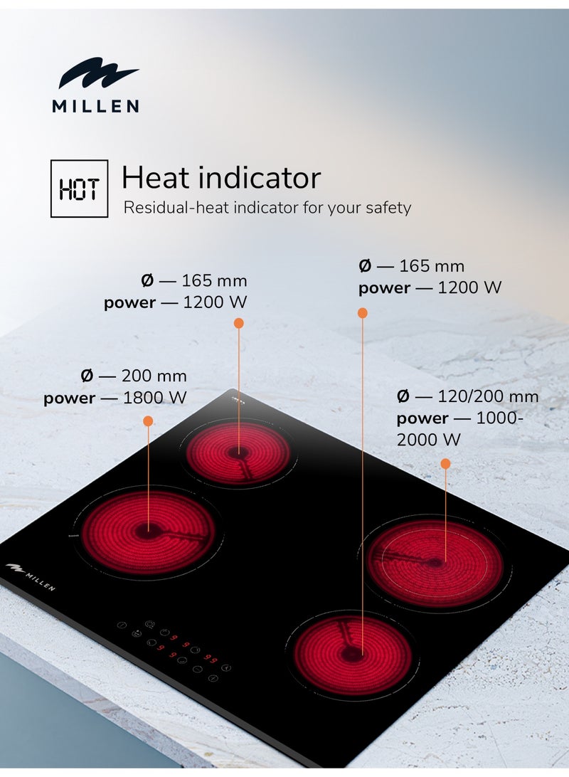 ميلين موقد سيراميك مدمج 60 سم مع وظيفة التعزيز وزجاج إيطالي - - Image 3